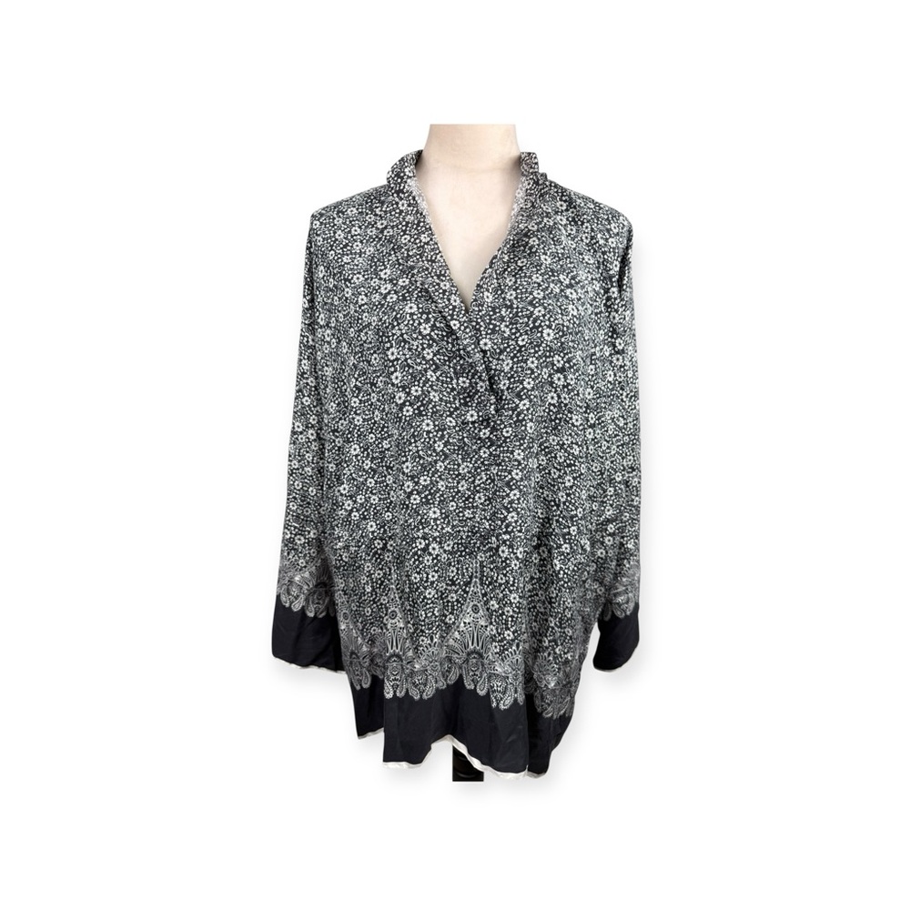Helmut Lang Silk Printed Floral Kimono Top Black Multi size medium